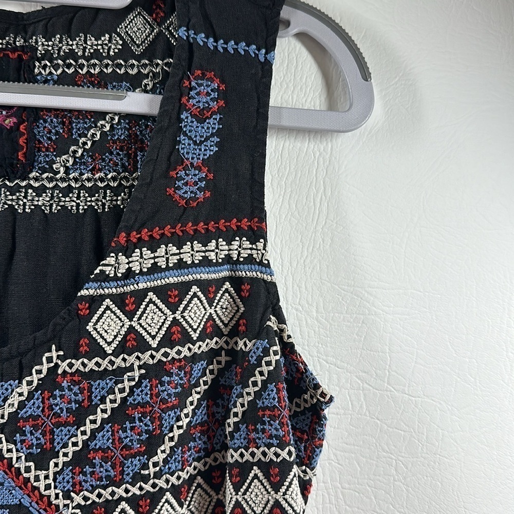 JW Los Angeles Johnny Was 100% Linen Embroidered Black Dress, S - Picture 3 of 9